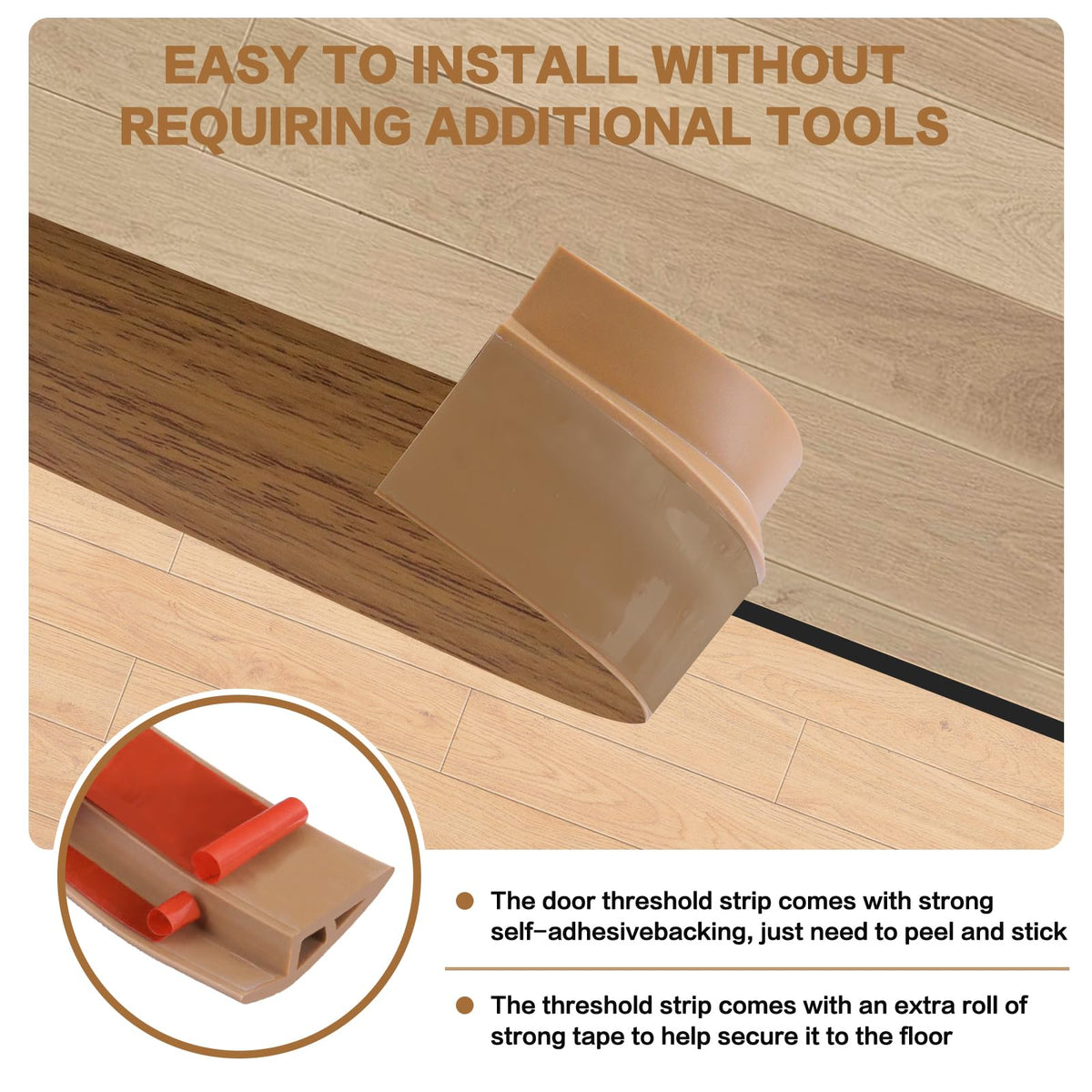 Floor Transition Strip Vinyl Door Threshold Ramp Self Adhesive Carpet Edging Strip Doorway Edge Trim (6.6 Foot)
