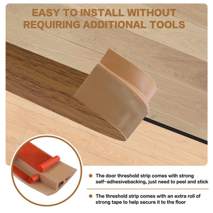 Floor Transition Strip Vinyl Door Threshold Ramp Self Adhesive Carpet Edging Strip Doorway Edge Trim (6.6 Foot)