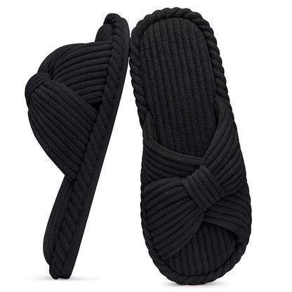 Summer House Slippers for Women Corduroy Open Toe Indoor Slippers