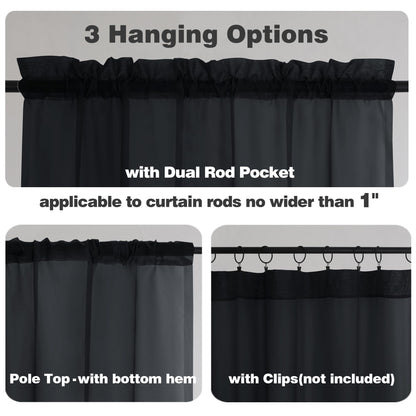 Extra Long Black Sheer Curtains 144 inch 2 Panels (2 Count)