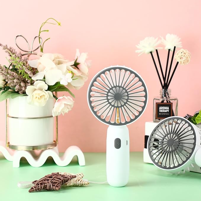Rossesay 12 Pack Mini Portable Handheld Fan Bulk for Travel 3 Speeds, Rechargeable USB Battery Operated, Small Personal Eyelash Fans for Women Outdoor(White,Simple Style)