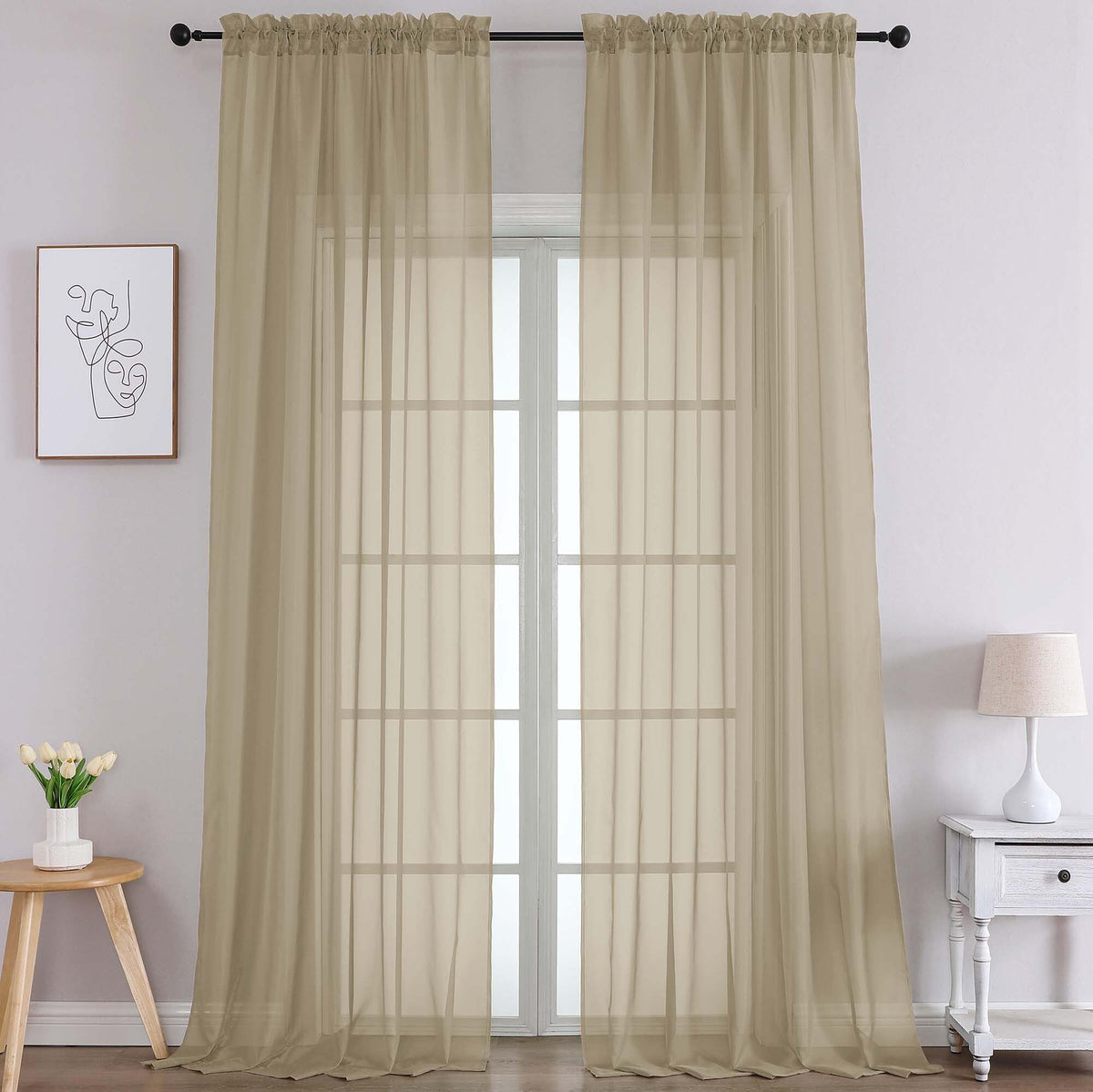 Extra Long Taupe Sheer Curtains 108 Inches Long 2 Panels (2 Count)
