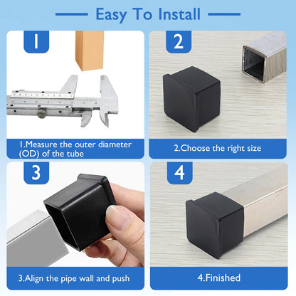 32 Pcs 1-1/4" x 1-1/4" Black Square Rubber Chair Leg Caps (32 Count)