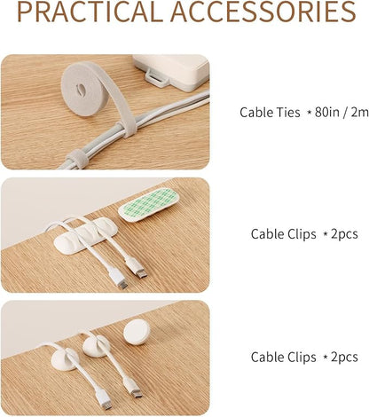 Cable Management Box, Wood Extension Cord Organizer, Handmade Power Strip Box for TV Computer Wire USB Hub System, Surge Protector Cord Hider Box on Desk or Floor (Large)