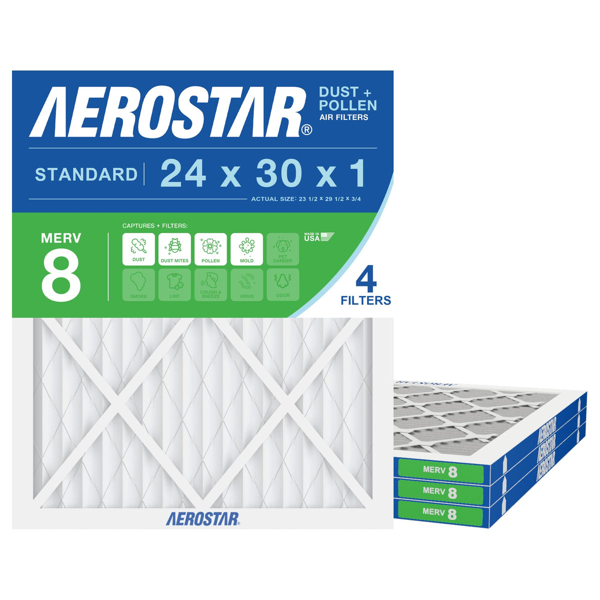 Air Filter 24x30x1 MERV 8 AC Filter (4 Count)