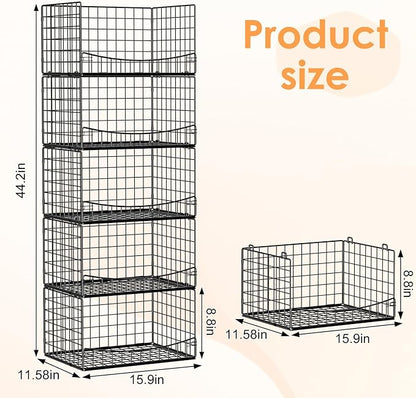Hongtamoya 5-Tier Stackable Closet Organizers and Storage Shelves, Extend Clothing Closet Shelf Bins for Wardrobe Kitchen Office Bathroom, Clothes Organizer System-Wider Mouth Design, Black
