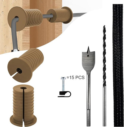 Starlink Cable Routing Kit,Starlink Cable Installation Kit,Starlink Mounting Accessories,2* Grommets, 1" Spade Drill Bit, 5/16" Drill Bit, 15 Wall Clamps,13" Cable Sleeve (Brown)