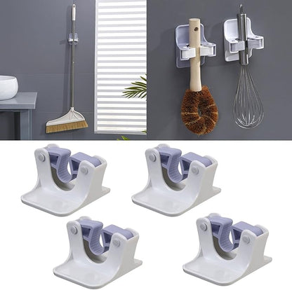 Set of 4 Wall Mounted Mop Grippers No Drilling Broom Holders Mop Handle Hanger Space Saving Tool Organizers Kitchen Organization