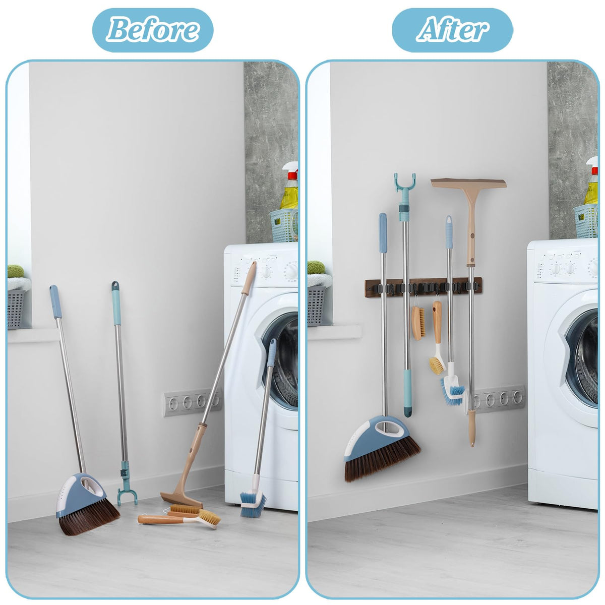 Brown Broom Holder Wall Mount