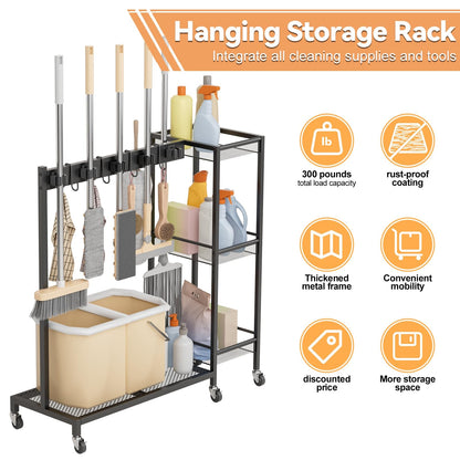 Wheeled Metal Broom Closet Storage Cabinet