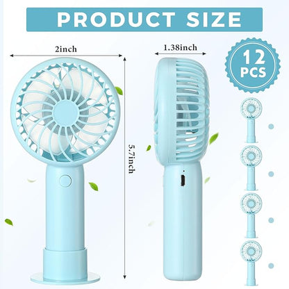 Tujoe 12 Pcs Mini Powerful Handheld Fan 3 Speed Personal Small Portable Rechargeable Fan with Base USB for Women Eyelash Makeup Office Travel Beach Indoor Outdoor (Blue)