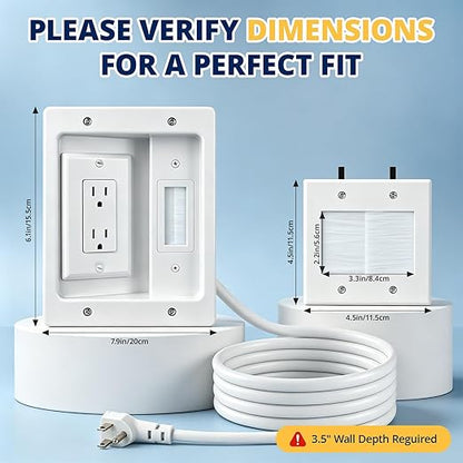 in Wall Cable Management Kit, TV Cable Hider Wall Kit, Hide Messy Wires, Recessed Outlet Box with 9.8FT Cord for Wall Mount TV, Home Theater, Cords Organizer, Living Room, Family Room, Office