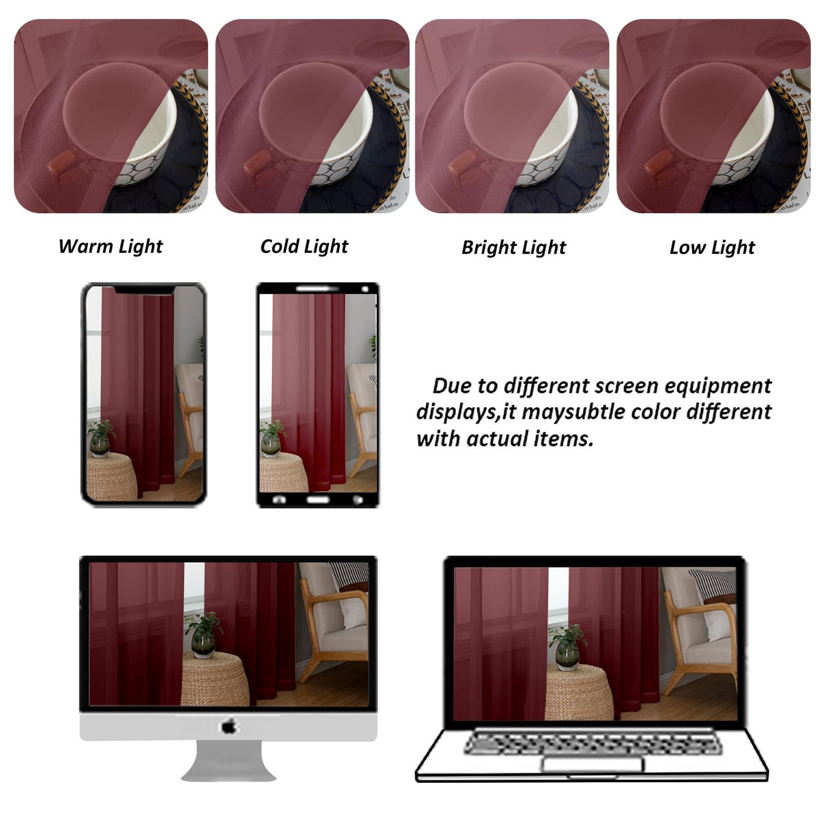 Burgundy Sheer Valances for Windows (2 Count)