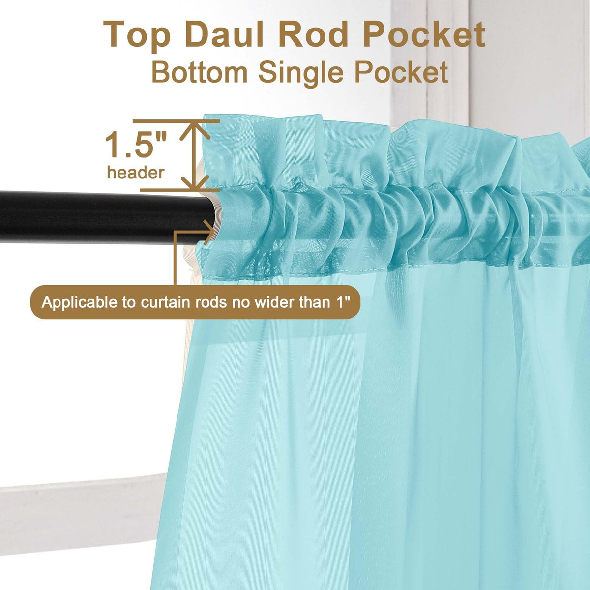 Aqua Sheer Curtains 96 inches Long 2 Panels (2 Count)