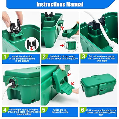 Hrensaw Small Weatherproof Electrical Connection Box(Inner 5.5 x 3 x 2.2inch),Outdoor Electrical Box,Waterproof Extension Cord Covers for Plug, Extension Cables, Holiday Lights,Green