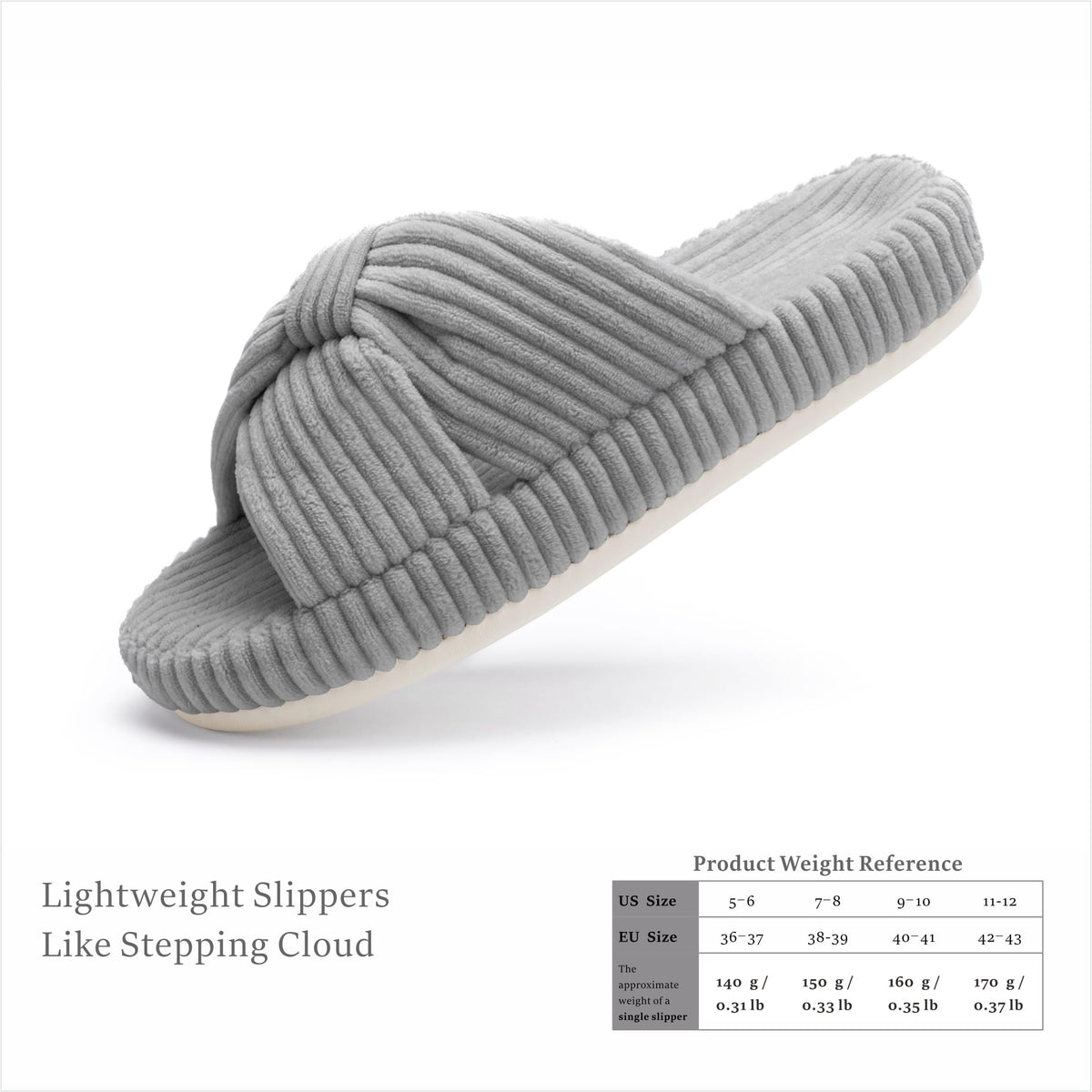 Slippers for Women Memory Foam House Bedroom Corduroy Bow Crossbands Slide Slipper Shoes Comfy Trendy Gift Slippers Grey Size 9 10 8.5