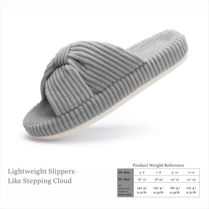 Slippers for Women Memory Foam House Bedroom Corduroy Bow Crossbands Slide Slipper Shoes Comfy Trendy Gift Slippers Grey Size 9 10 8.5