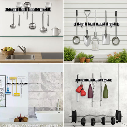 2 Packs 5 Racks and 4 Hooks Mop and Broom Holder Wall Mount (9 Count)