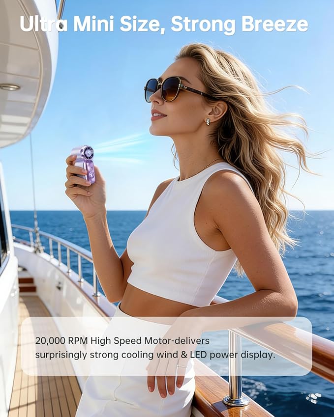 PADONISE Ultra Mini Fan Handheld, Personal Portable Fan USB Rechargeable, 6 Speed 20000 RPM Small Fan Gift for Travel Essentials, Makeup, Eye lash, Wedding, Beach, Women/Girl/Teen/Mom Day/Hot Flashes