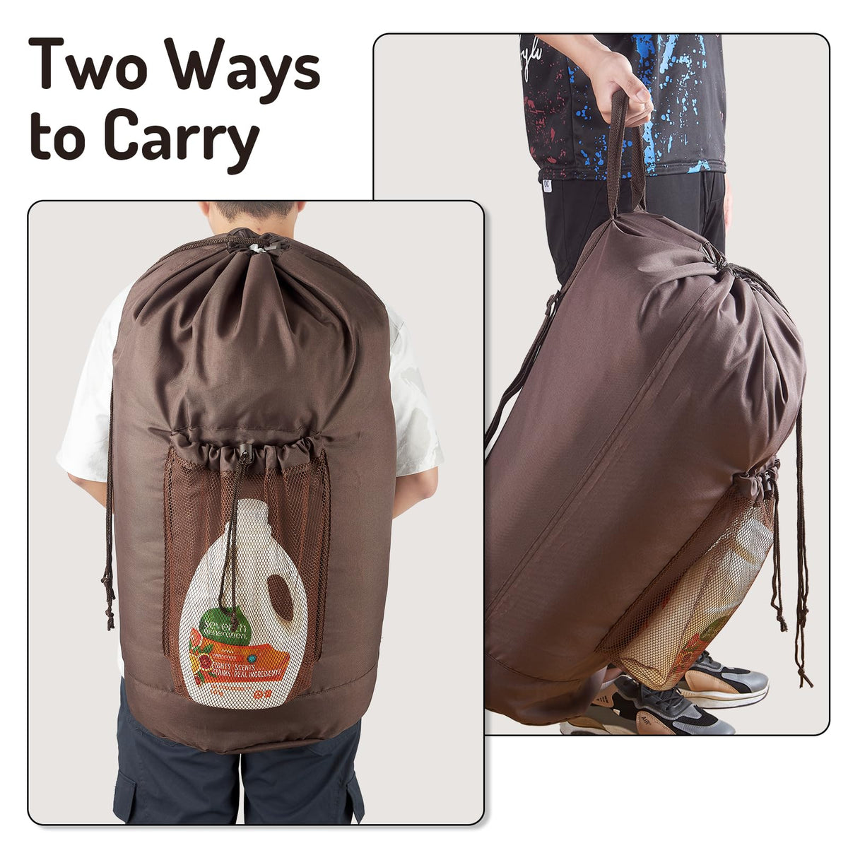 Large Laundry Backpack Bag with Detergent Holder and Adjustable Shoulder Straps