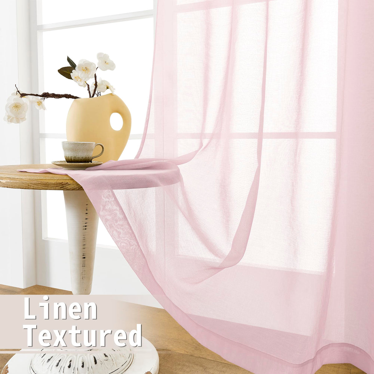 Sheer Door Curtain Closet Linen Textured Curtains Sheer Doorway Light Filtering Voile Patio Glass Doors Rod Pocket Curtain French Door