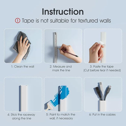 Wire Covers for 2 Cords TV on Wall, 47in Paintable Cable Hider, Medium Cable Management Kit, Cord Hiding for Wall White, W0.95in H0.47in