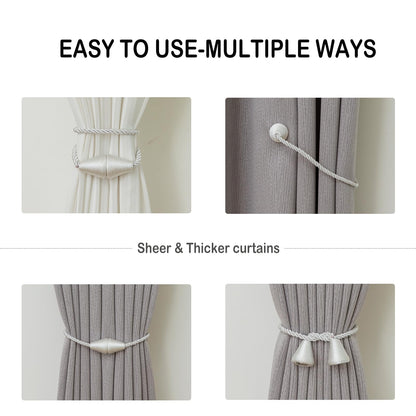 Magnetic Curtain Tiebacks 2 Pack Outdoor Rope Curtain Tie Backs Decorative Window Treatment Holdbacks for Home Decorative Curtain (2 Count)