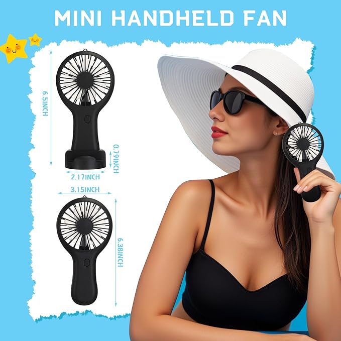 Woanger Mini Powerful Handheld Fan Bulk 3 Speed USB Rechargeable Small Desk Fan Summer Gift for Wedding Beach Outdoor Women Eyelash (Black,60 Pack)