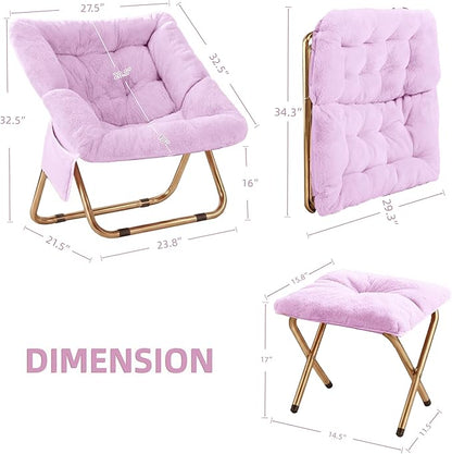 Kasunpul Comfy Saucer Chair, Foldable Living Room Chairs, Soft Faux Fur Lounge Chair for Bedroom, Reading Chairs for Adults, Teens, X-Large (Lavender)