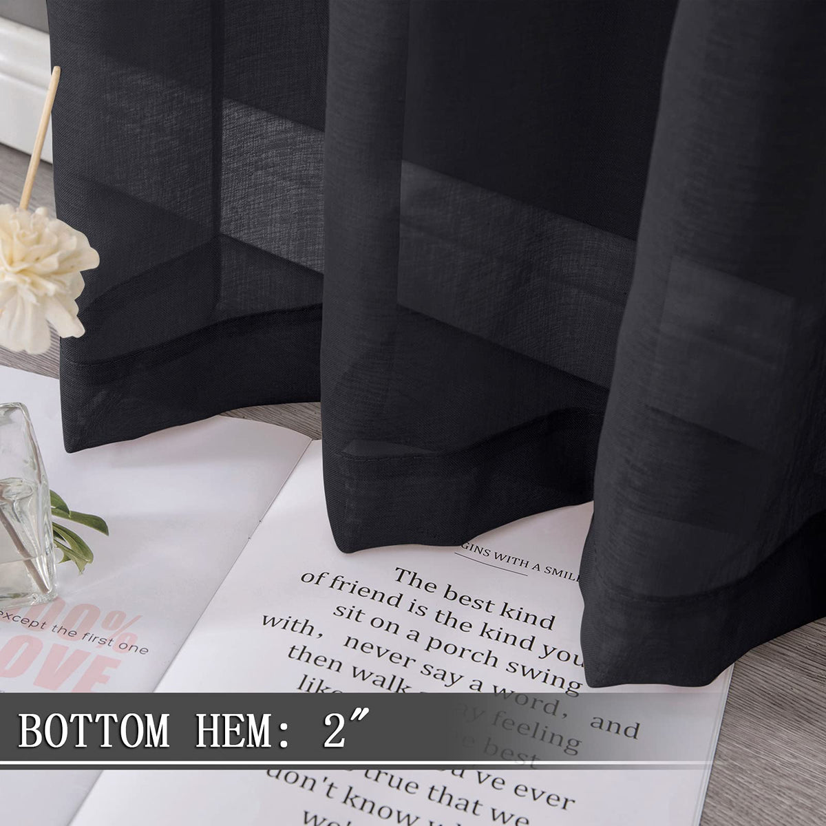 Short Sheer Curtain Linen Textured Living Room Curtains Sheer Light Filtering Rod Pocket Voile Curtain for Bedroom