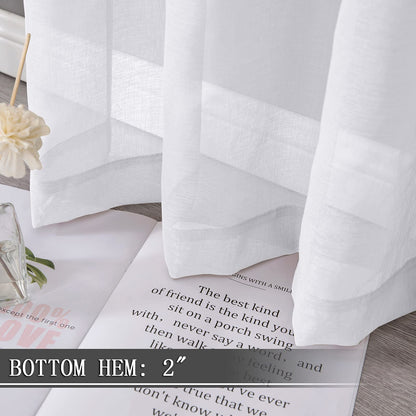 Short Sheer Curtain Linen Textured Living Room Curtains Sheer Light Filtering Rod Pocket Voile Curtain for Bedroom