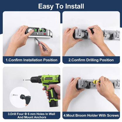 Mop And Broom Holder Wall Mount Cleaning Supplies Organizer For Closet