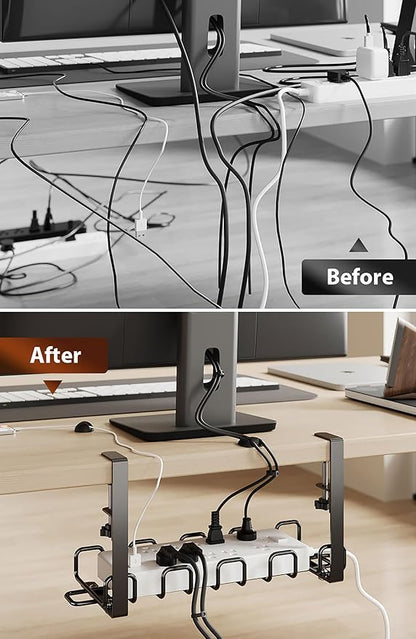 Cable Management Tray Under Desk 15.8'' - 4mm Wire Sturdy Cord Organizer for Desk Accessories - Cord Organization with Clamp No Drill - Standing Desk Accessories for Home Office