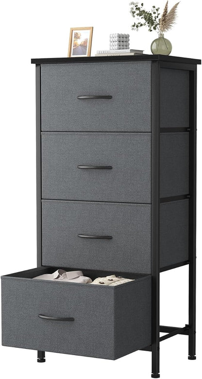 Sweetcrispy 4 Fabric Drawer Small Dresser, Bedside Nightstand with Wooden Top Sturdy Frame, Entryway Closet Bedroom Storage Cabinet Furniture for Dorm,Grey