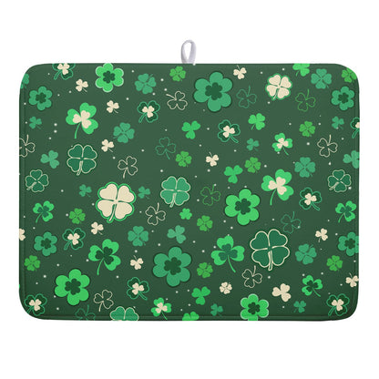 Happy St. Patrick's Day Dish Drying Mat for Kitchen Green Lucky Shamrock Clover Dish Drying Mat for Dishes Spring Irish Drying Mats 18x24 Inch Absorbent Reversible Dish Pad for Countertop Coffee Bar