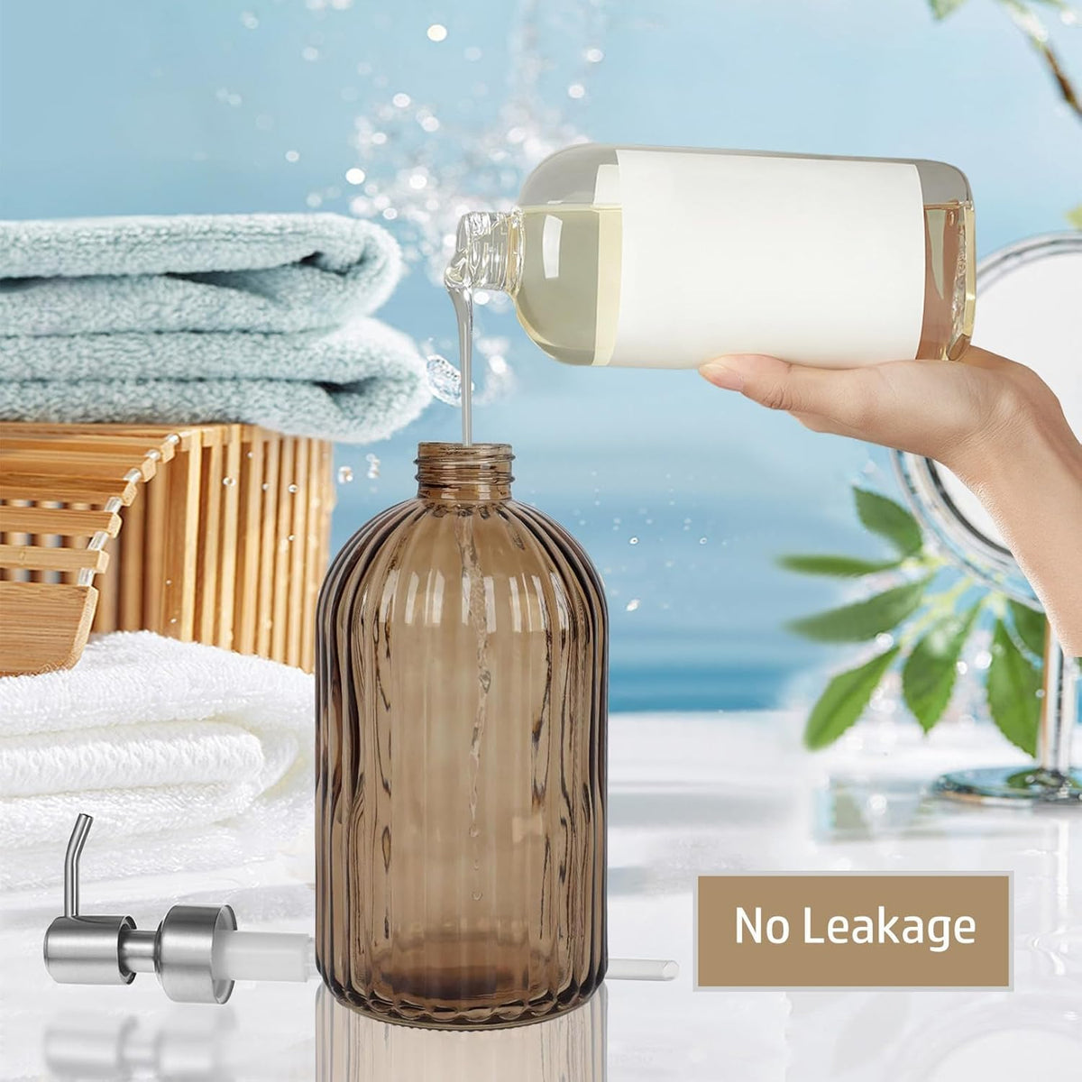 14Oz Brown Soap Dispenser Bathroom (2 Count)