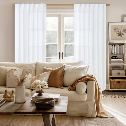 White Linen Curtains 84 Inches Long Semi Sheer for Living Room