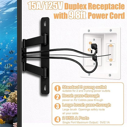 TV Cord Hider for Wall Mounted TV, in-Wall Cable Management System with Recessed Power Outlet, Power & Low Voltage Cable Concealer Kit for Clean and Organized Home Theater Setup(AC+ USB)
