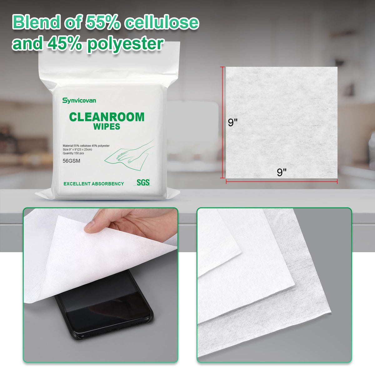 Cleanroom Wipes 9"x9" (150 Count)