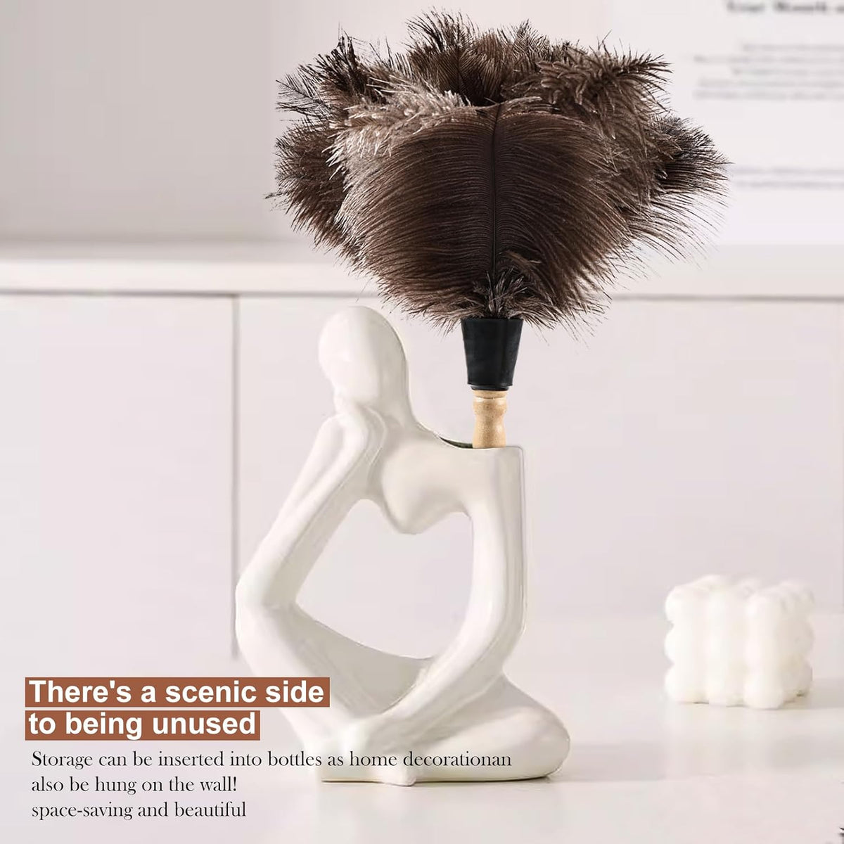 Ostrich Feather Duster 14" Natural Handheld Reusable Feathers Dusters with Wooden Handle for Cleaning Supplies Home Car Office