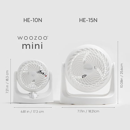 IRIS USA WOOZOO Mini Desk Fan, Air Circulator, 3 Speeds, 32ft Max Air Distance, 108ft² Coverage, 112° Adjustable Vertical Tilt, 27db Quiet Motor, Small Fan for Bedroom, Office, Dorm, White (HE10N)