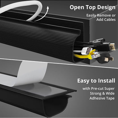 Cable Management Under Desk, 32in (2x15.75in) J Channel, Self Adhesive Cable Raceways Channel, Easy to Install Cord Cover Hider Desk Cord Organizer Electrical Black