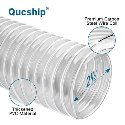 2-1/2"x5' PVC Dust Collection Hose with 2 Stainless Clamps for Woodworking