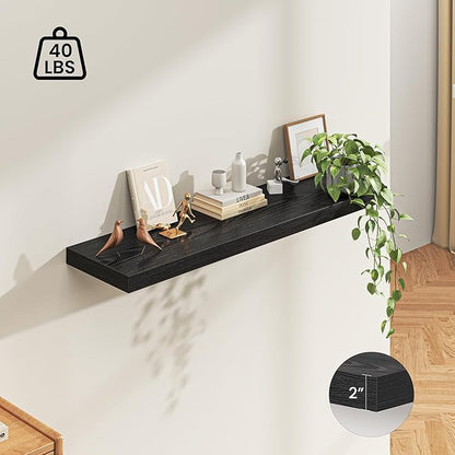 Dreamland 55" Floating Shelves for Wall, 12" Deep Thicker Black Floating Shelves, Wall-Mounted Shelves for Bedroom, Living Room, Kitchen, Bathroom - Set of 1