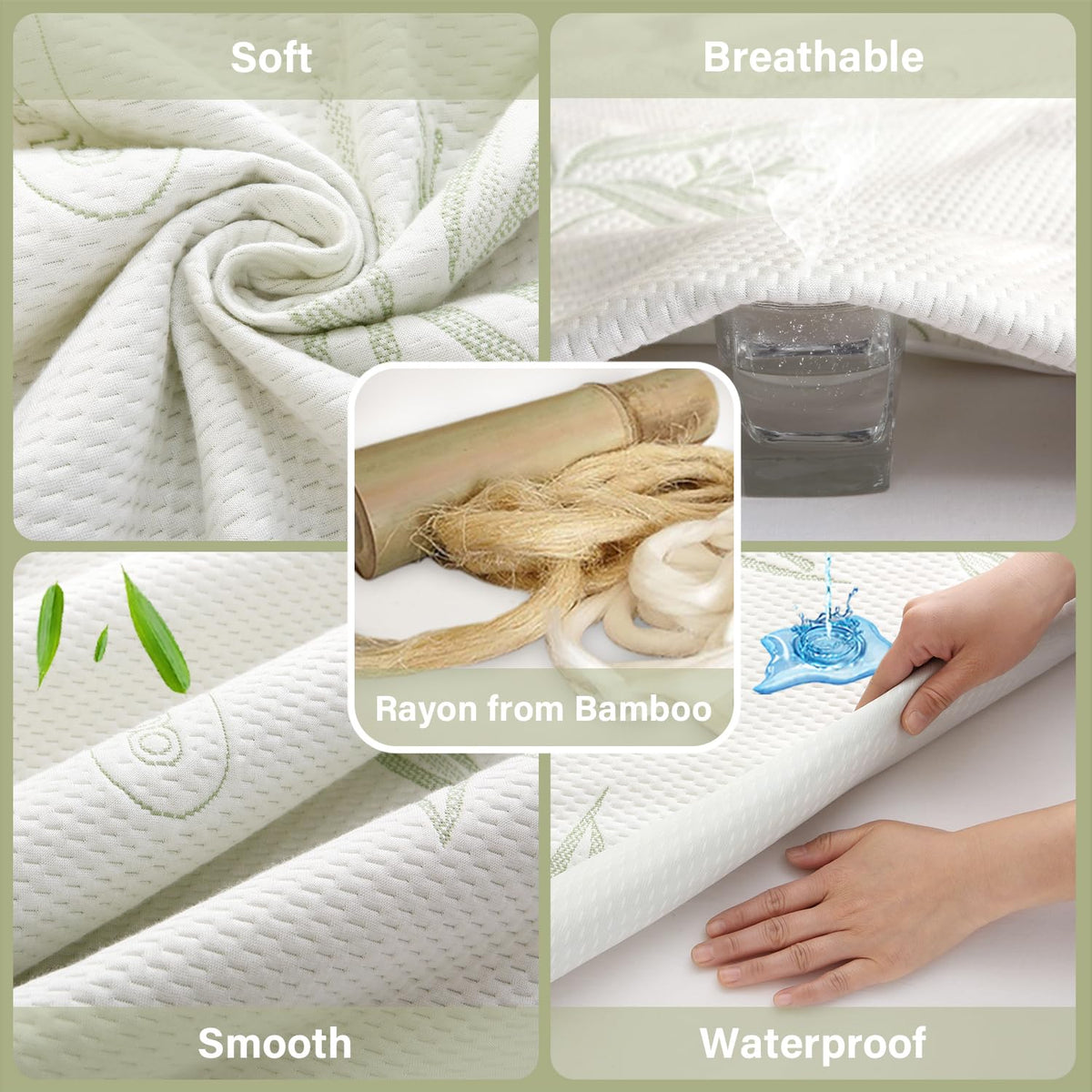 Queen Mattress Protector Waterproof Mattress Pad Washable Bamboo Rayon Mattress Cover Breathable Noiseless Bed Protector 5"