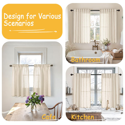Oatmeal Linen Semi Sheer Curtains 34X48 Inch Long 2 Panels Set (2 Count)