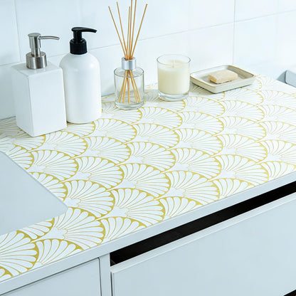 Shelf Liners Non Adhesive Gold Background White Fan (4107.64 sq in)
