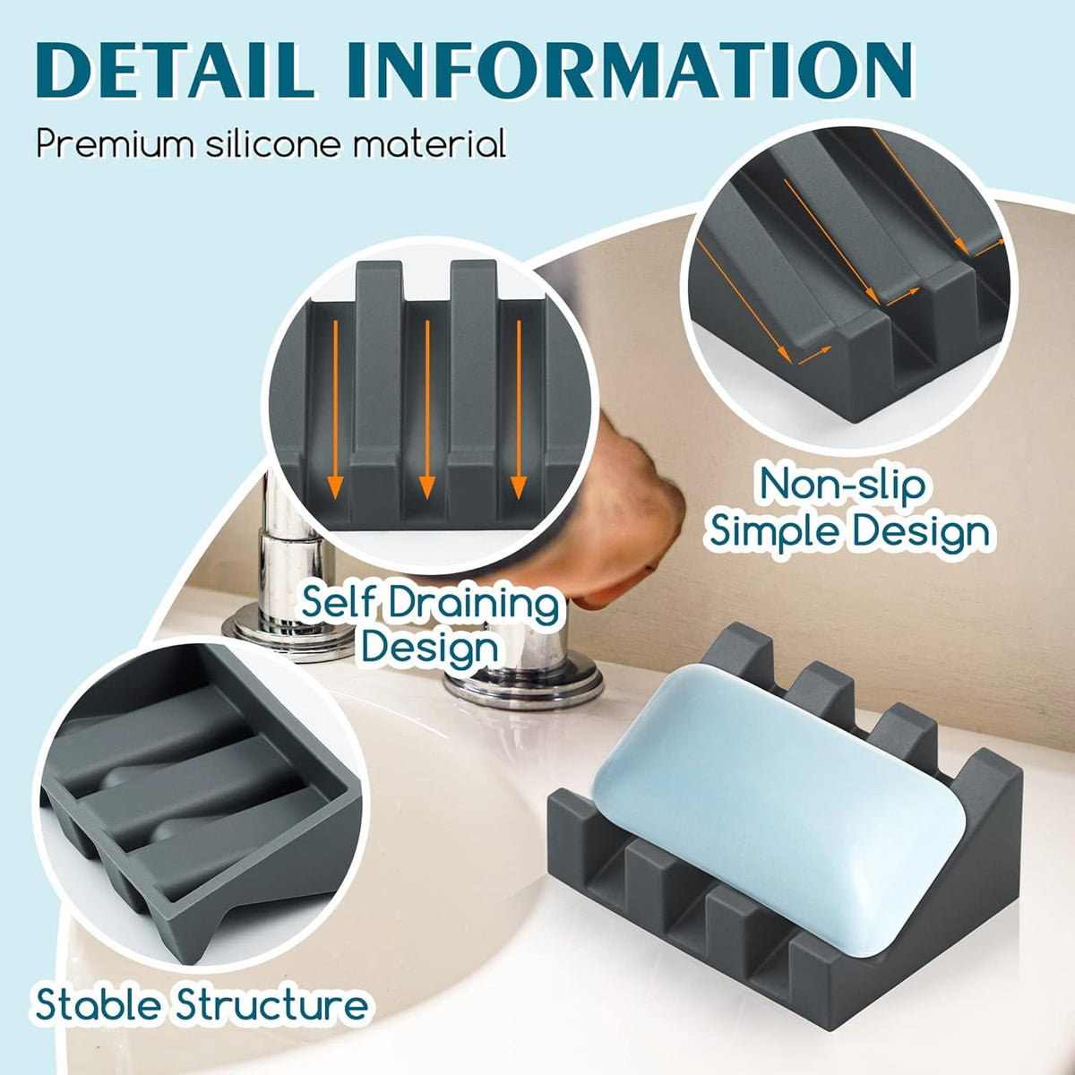 Silicone Soap Dish Self Draining with Suction Cups