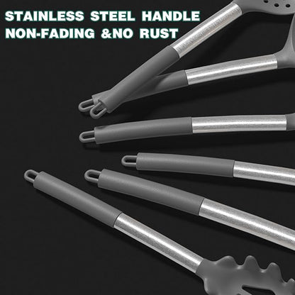 Umite Chef Silicone Kitchen Cooking Utensil Set, 43 pcs Silicone Spatula with Stainless Steel Handle, Non-stick Heat Resistant - Best Cookware (Grey)