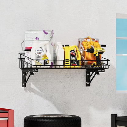 ULIBERMAGNET Large Folding Garage Shelf,Heavy Duty Wire Basket Storage Shelving,400LB Wall Mounted Storage DIY Folding Utility Racks for Garage, Office, Basement, Closet, Kitchen, Laundry